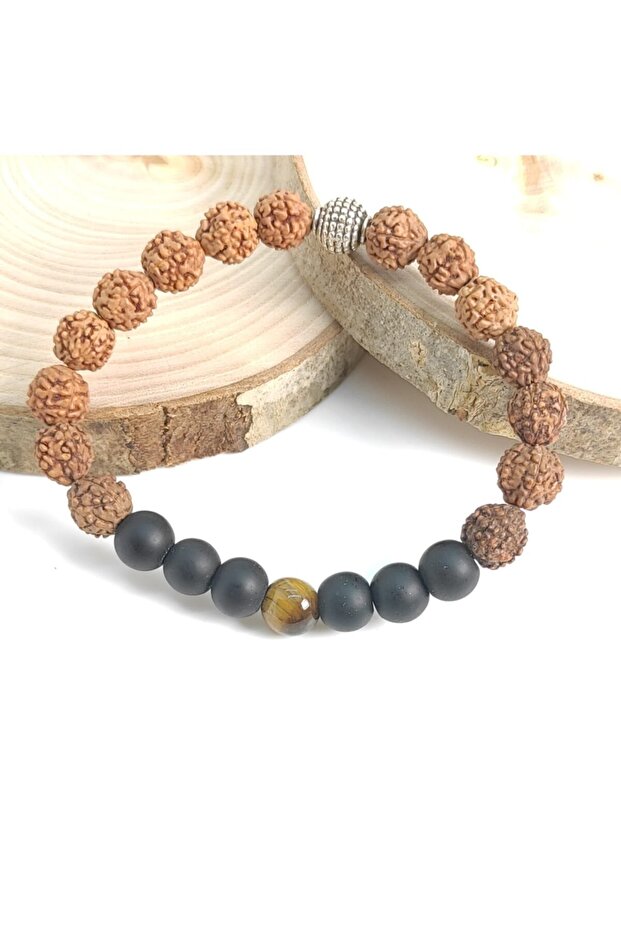 Rudraksha Seed Tiger Eye Obsityen Bracelet