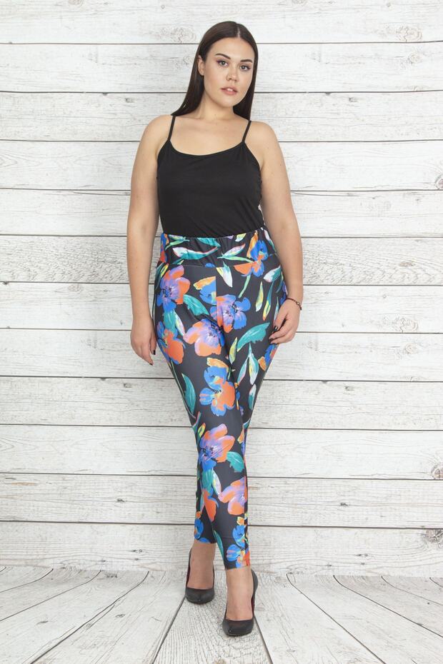 Women's Large Size Colorful Elastic Waist Patterned Leggings Trousers 65n20403 - 2