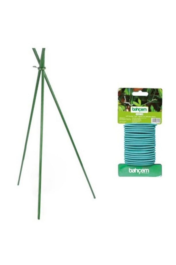 Çapraz 3'lü Bitki Destek Çubuğu 90cm + 5mt Yumuşak Bağlama Ipi - 1