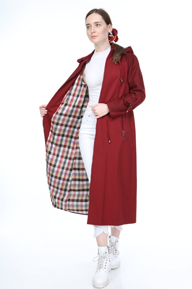 Kadın Kırmızı Kapitone Kaban - 1