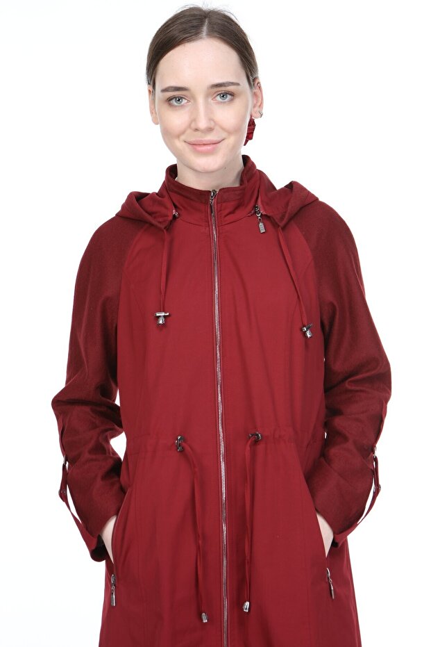 Kadın Kırmızı Kapitone Kaban - 2