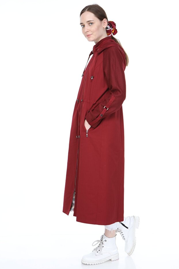 Kadın Kırmızı Kapitone Kaban - 4