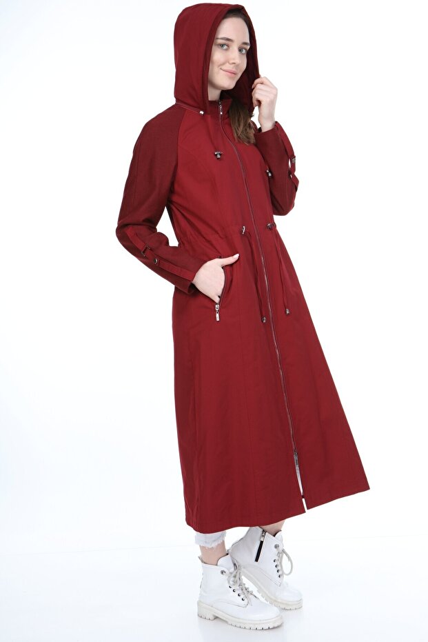 Kadın Kırmızı Kapitone Kaban - 5