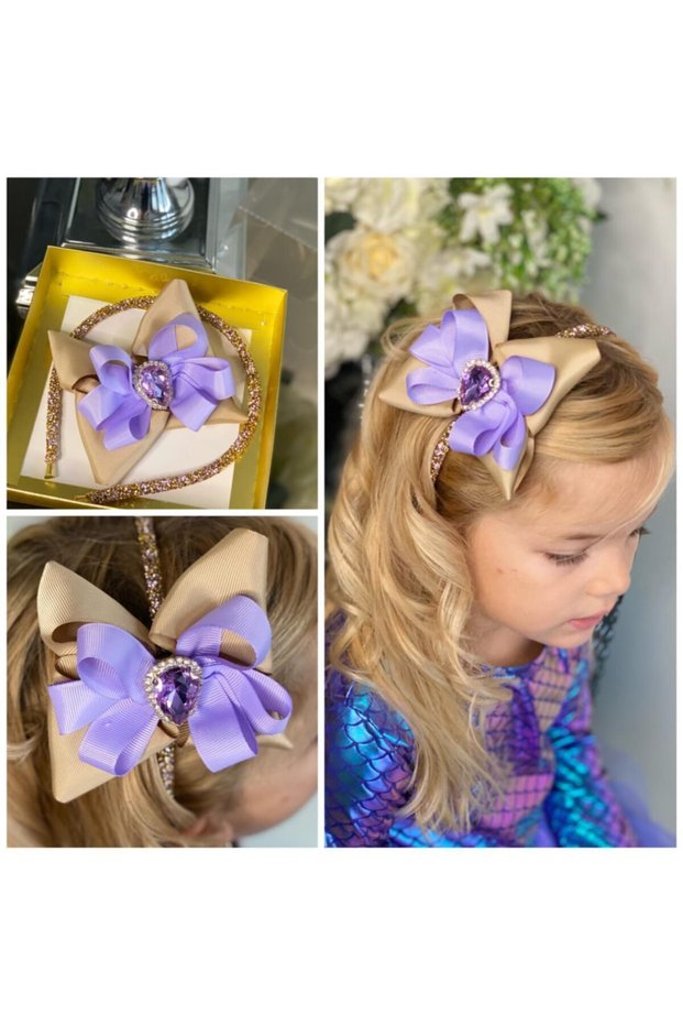 Caramel Lilac Special Design Crystal Jewelled Sequined Adult Children's Crown with Plug and Brooch