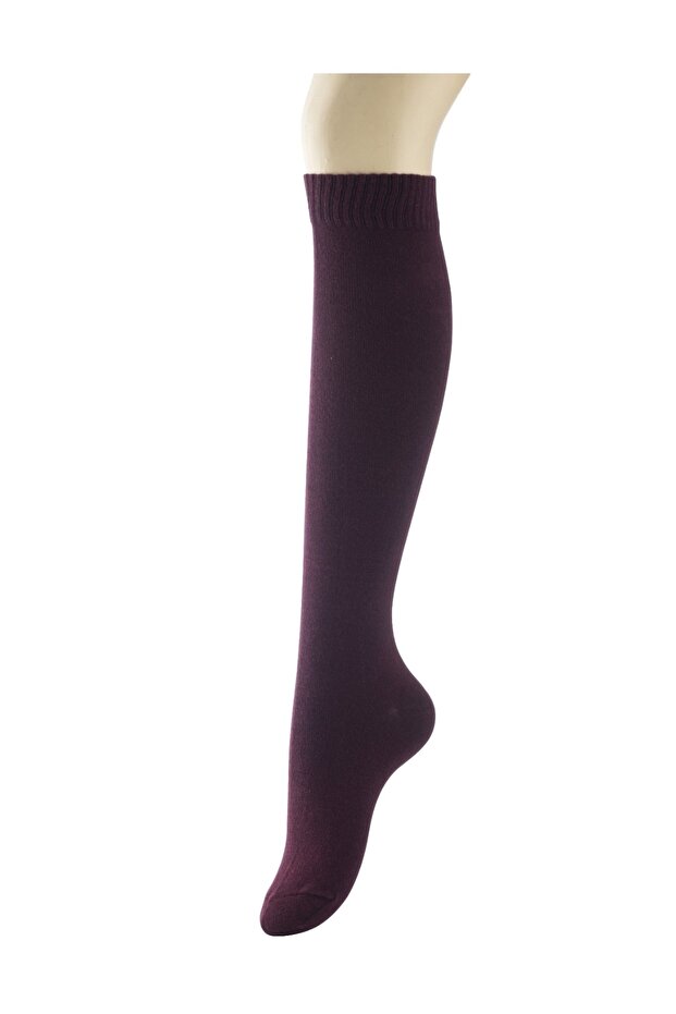 Women's Burgundy Plain Knee Socks