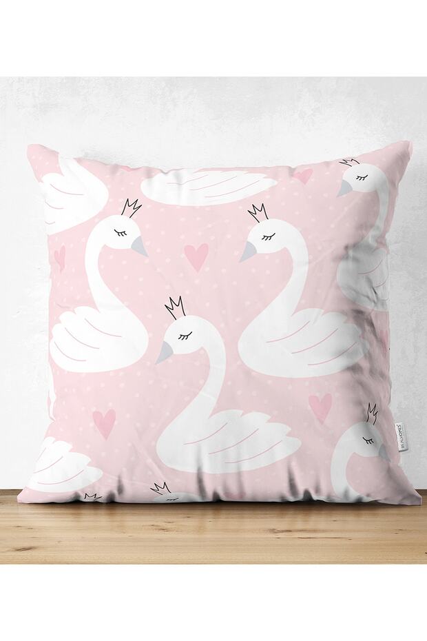 Pink Point Themed Swan Motif Decorative Double Sided Suede Pillow Throw Pillow Cover