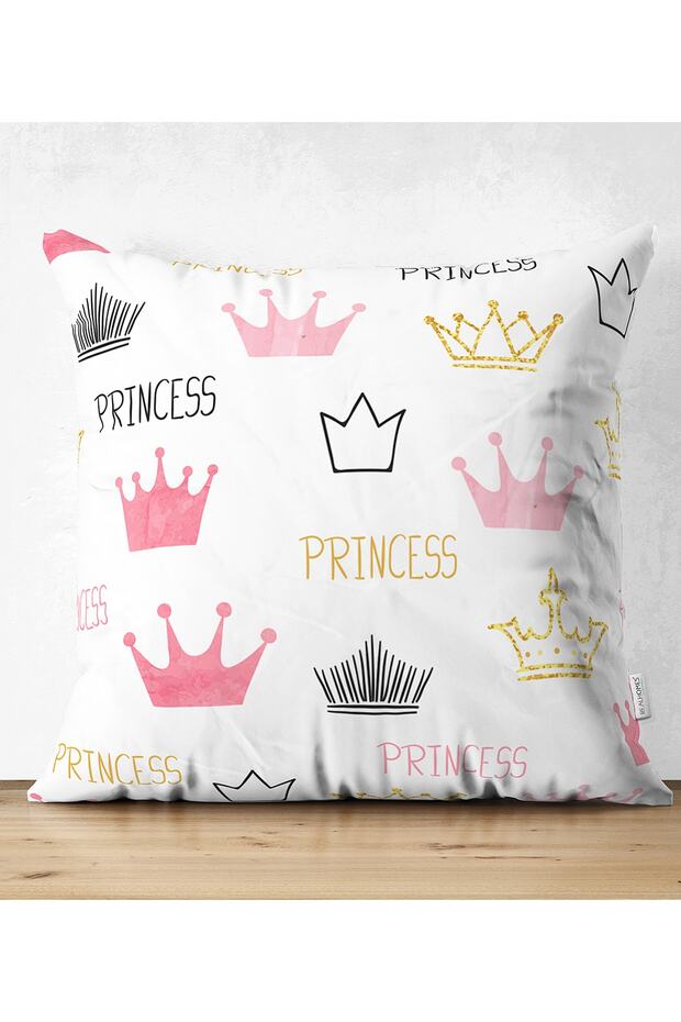 Powder Color Princess Crown Motif Digital Printed Double Sided Suede Pillow Throw Pillow Cover
