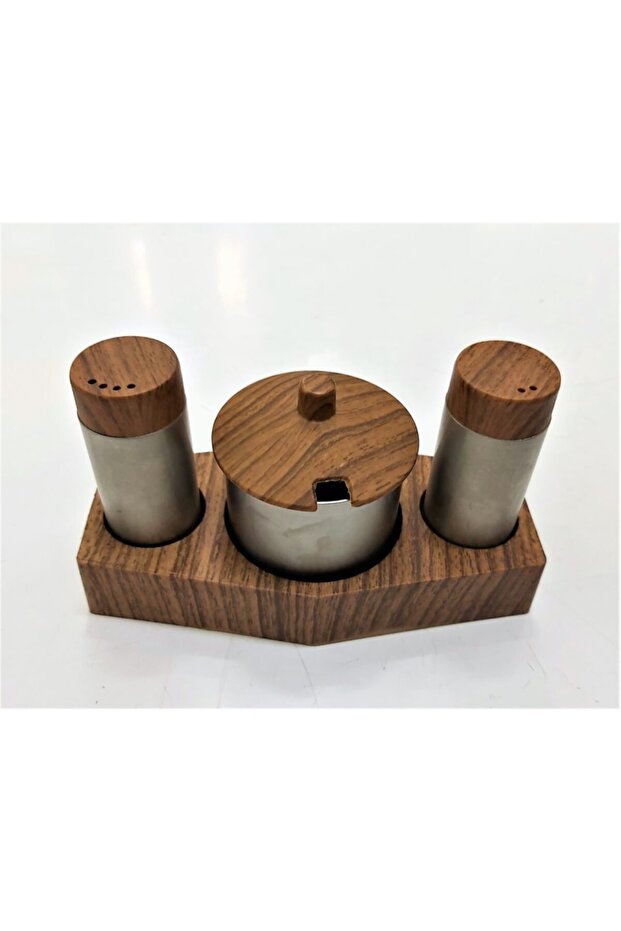 New Salt Shaker Spice Rack Set 3 Pieces Wooden Coating Set New