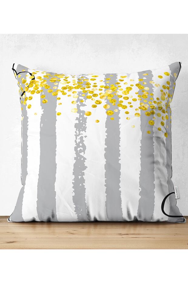 Double Sided Gray White Striped Yellow Polka Dot Themed Children's Room Suede Pillow Cushion Cover