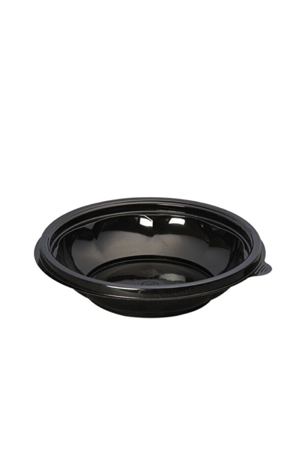 Round Salad Black Container + Lid (50 Pieces) 1000gr