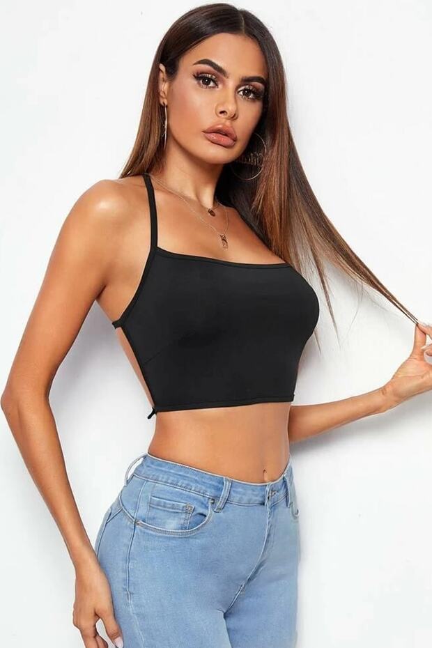 Kadın Siyah Belden Bağlamalı Şık Büstiyer - 1