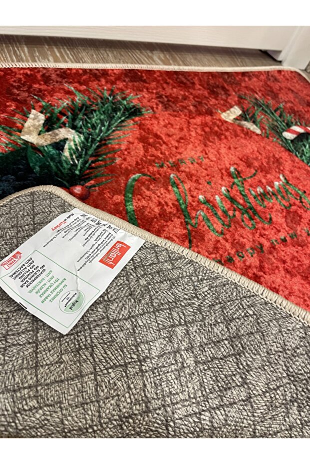 Candy Cane Yılbaşı Lateks Taban Kapı Önü Paspası (ebat 60x90) - 2