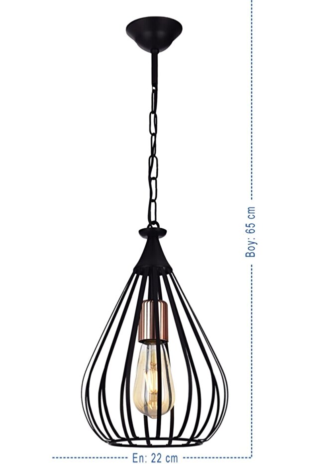 Kafes Tekli Modern Sarkıt Avize Siyah - 2