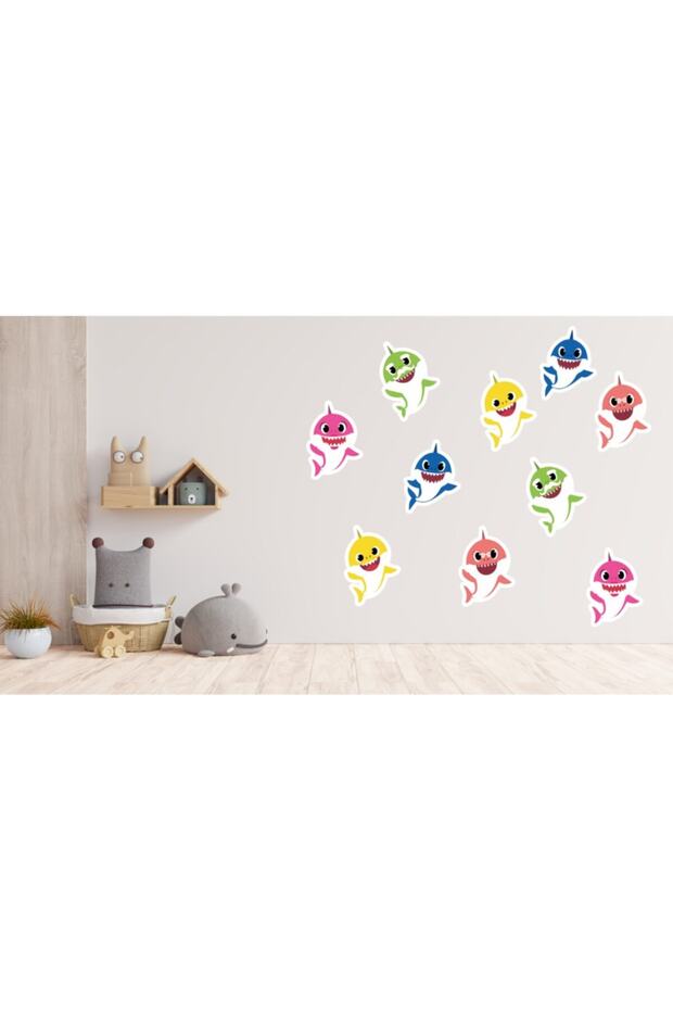 16 Adet 6 X 9 Cm Büyük Boy Baby Shark Ailesi Kuşe Kendinden Yapışkanlı Çıkartma Sticker Etiket - 2
