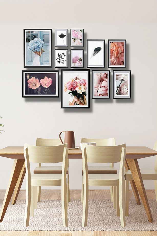 11 Parça Ahşap Tablo Seti Mavi Ve Pembe Çiçekler Salon Otuma Yatak Odası Için Duvar Dekoru 90x65cm - 4