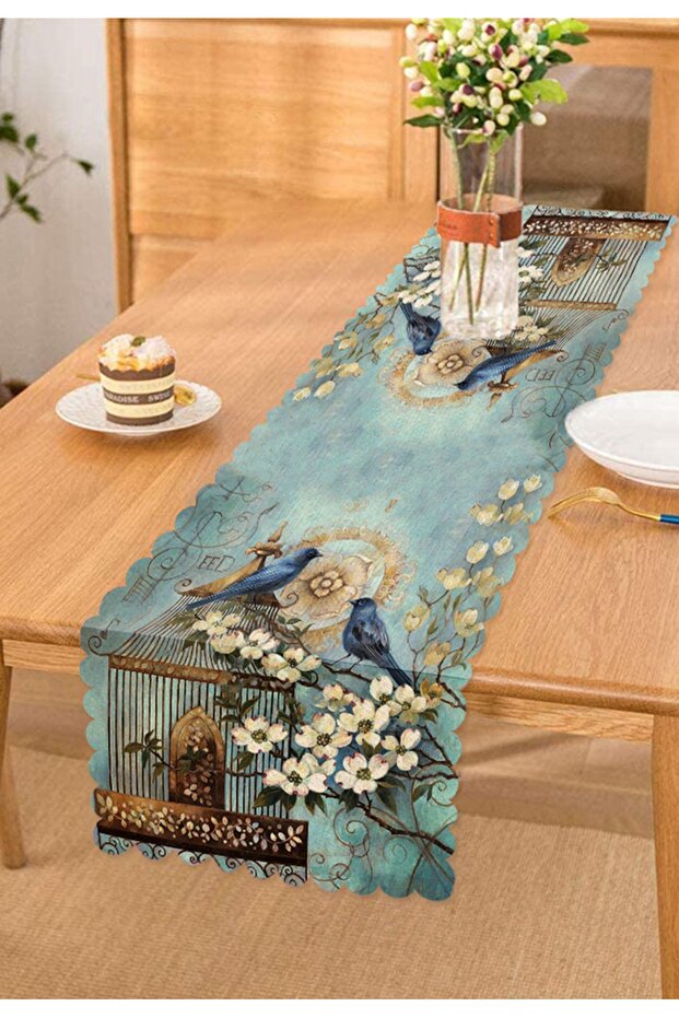 عداء ديكور مطبوع رقميًا بنمط الطيور الزرقاء - 1