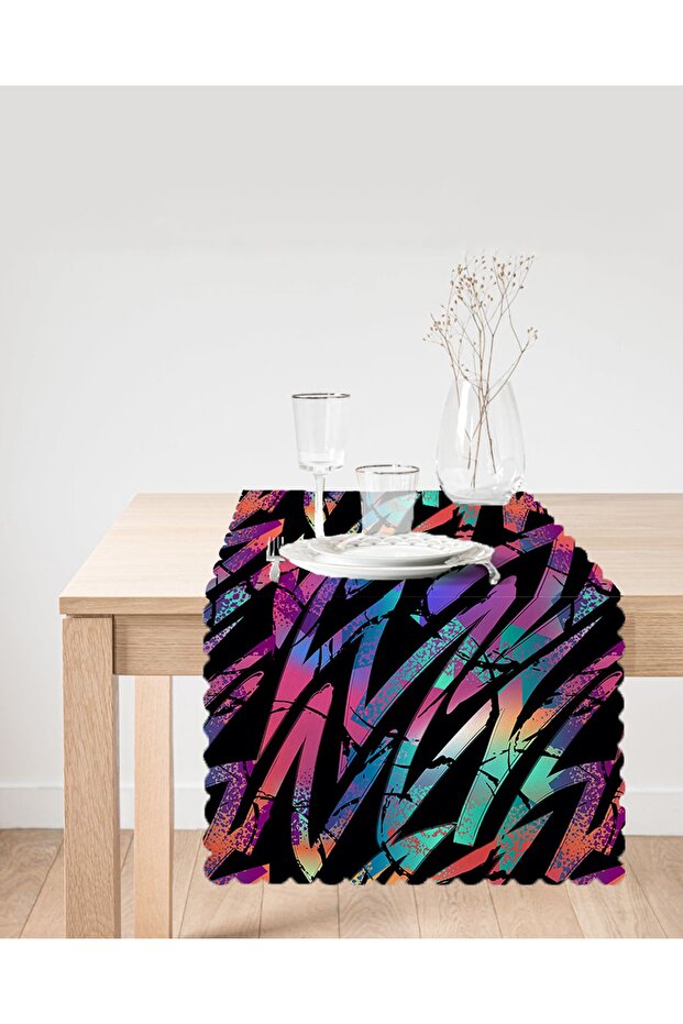 Neon Zigzag Pattern Decorative Runner on Black Background - 2