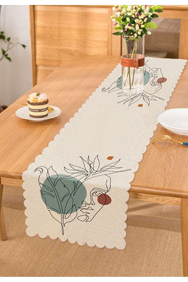 Decorative Runner with Leaf Pattern on Portrait Drawing - 1