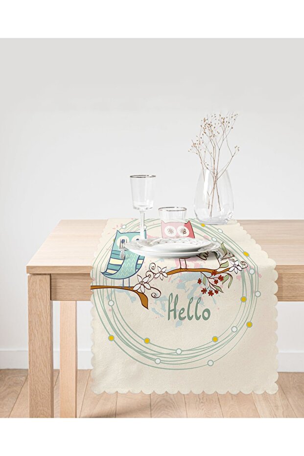 Owl Patterned Digital Printed Decorative Runner - 2