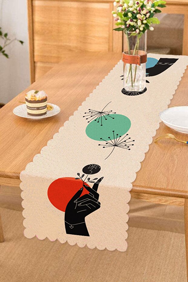 عداء ديكور رقمي مطبوع بتصميم زهور خضراء فنية