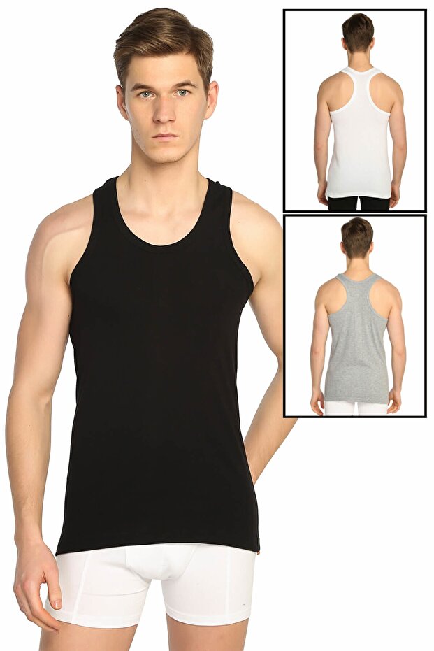 Men's Mixed Color 3 Pack Ribbed Sports Undershirt Elf568t0118ccm3