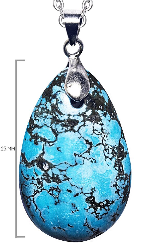 Certified Oval Model Natural Real Turquoise Stone Necklace (IRAN)