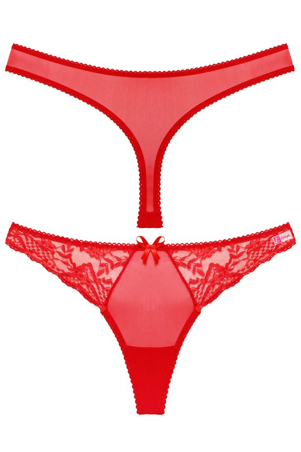 Kırmızı Renk Dantelli Kadın G String - 2