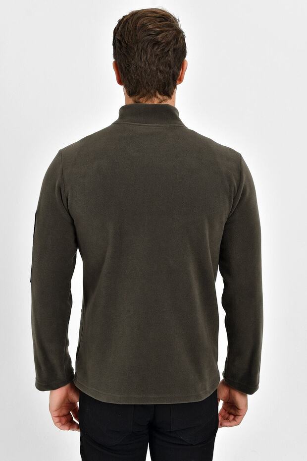Erkek Haki Büyük Beden Polar Ceket Göğsü Softshell Kumaş - 7