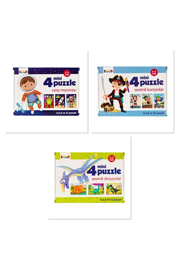 4 Mini Puzzle Cute Dinosaurs/cute Pirates/space Adventure