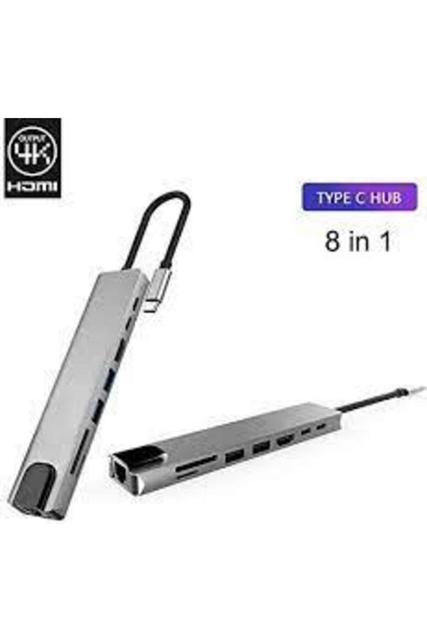 Type C 8 Port Adaptör 4k Hdmı - Usb 3.0 - Type-c Kart Okuyucu - Gigabit Eternet - 3