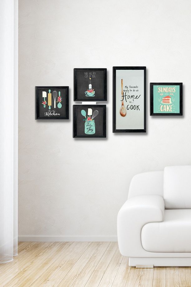 5 Parça Ahşap Tablo Seti - Mutfak Konsepti Için Yeşil Mdf Duvar Dekoru 50x30 Cm - 1