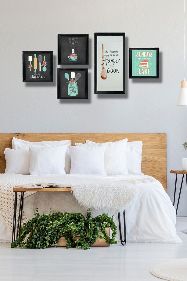 5 Parça Ahşap Tablo Seti - Mutfak Konsepti Için Yeşil Mdf Duvar Dekoru 50x30 Cm - 2