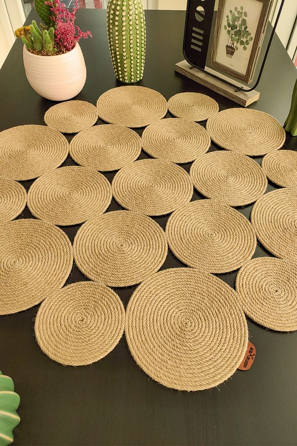 Teret 50cm Yuvarlak Hasır Jüt Salon Mutfak Masa Örtüsü / Runner / Ranır - 7