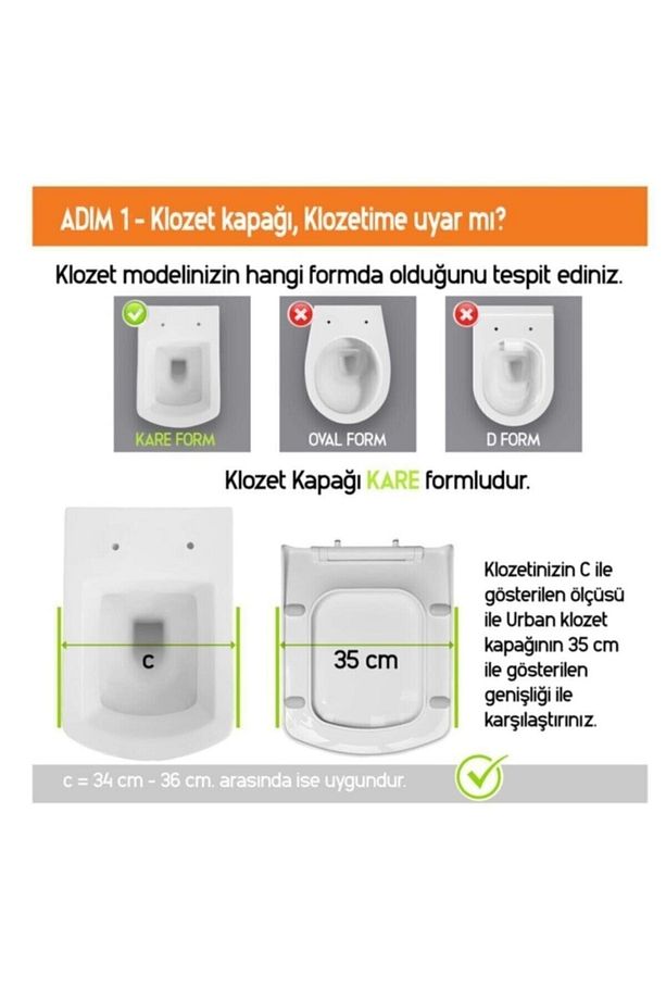 Yavaş Kapanan Tak Çıkar Hijyenik Kare Klozet Kapağı - 6