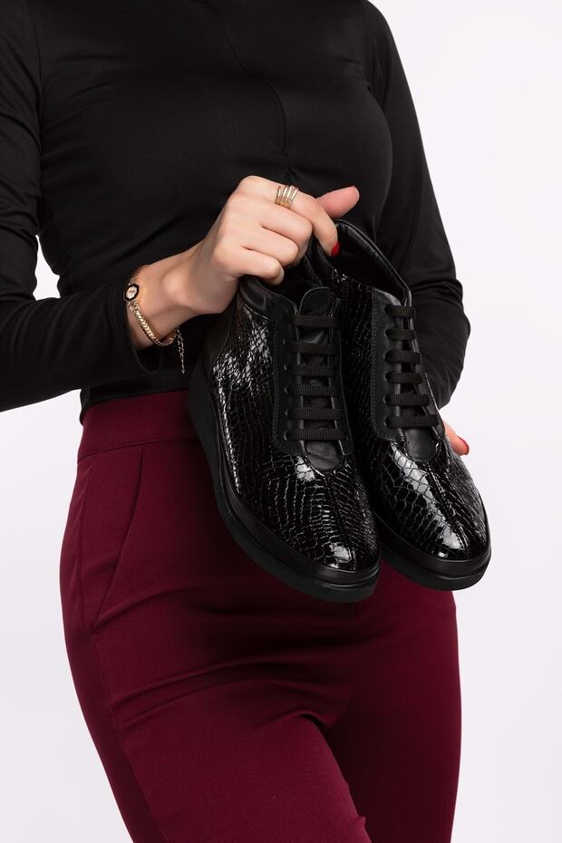 Women's Genuine Leather Honeycomb Patterned Daily Comfortable Boots Ndr.3805 - Black Honeycomb - 37