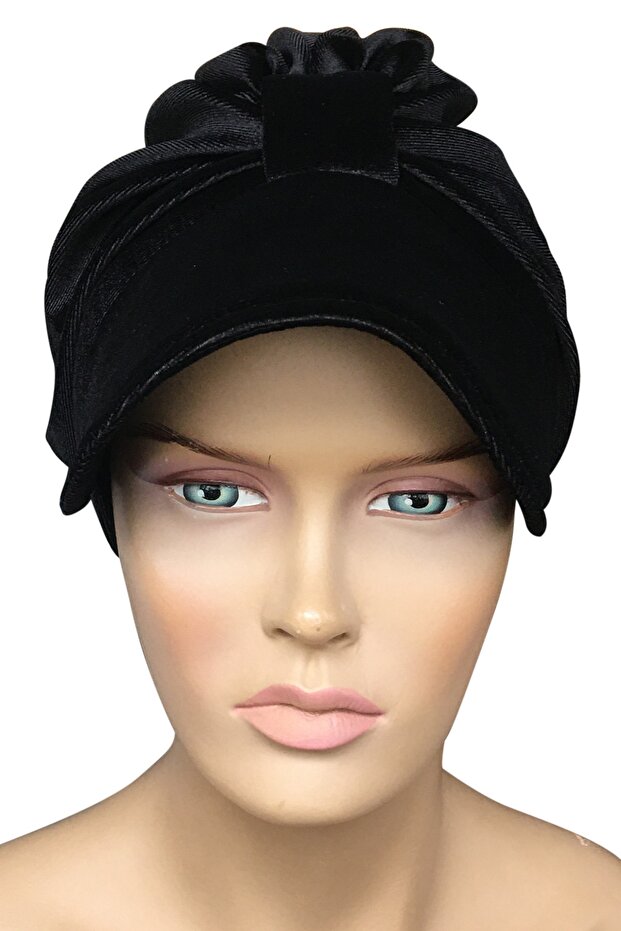 Bonnet Ready Turban Velvet Black Hat with Hijab Women's Bonnet Hat