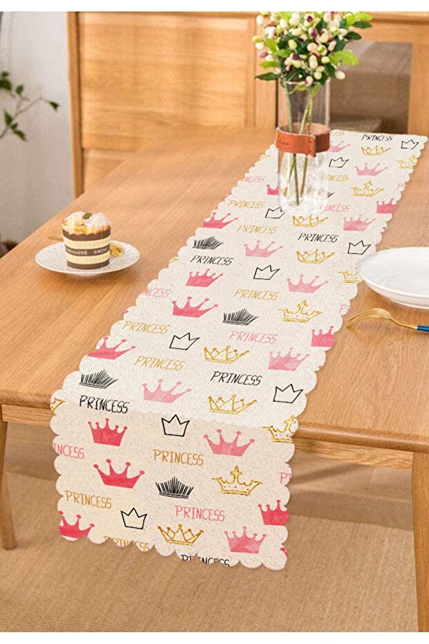 Powder Color Princess Crown Motif Digital Printed Runner