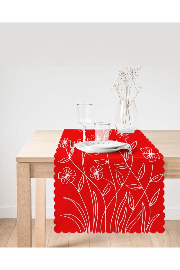 عداء بنمط الأزهار على خلفية حمراء - 2