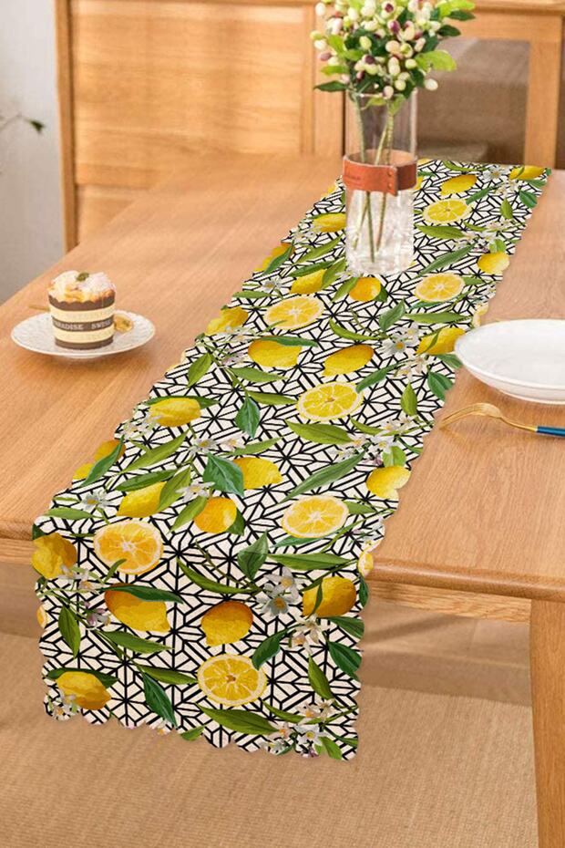 Geometric And Lemon Patterned 3D Digital Printed Special Design Runner