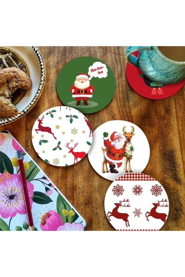 New Year Series New Year Digital Printed 4-Piece Wooden Coffee Cup Pad Model 005