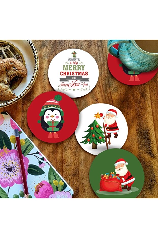 New Year Series New Year Digital Printed 4-Piece Wooden Coasters Model 004
