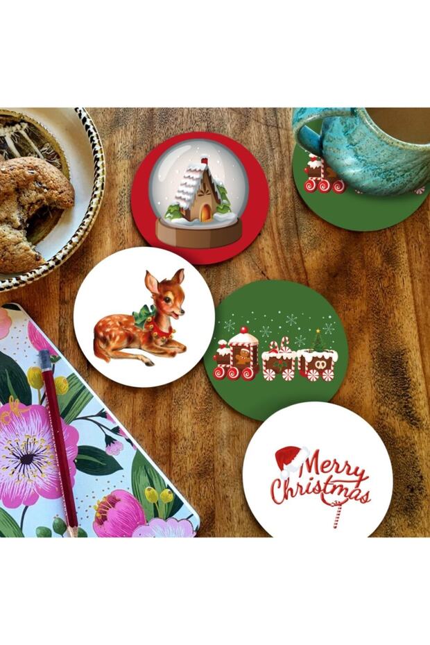 New Year Series New Year Digital Printed Set of 4 Wooden Coasters Model 001