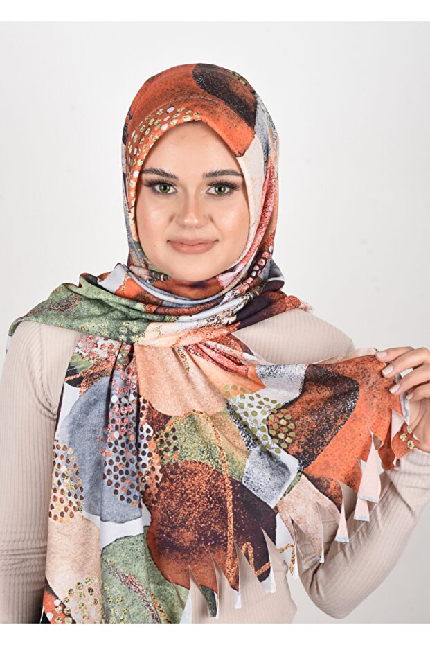 وشاح شال جاهز من الليكرا منقوش بألوان الأرض