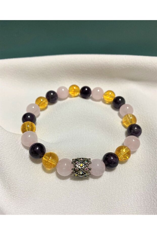 Cleopatra Model Natural Stone Bracelet Amethyst, Pink Quartz, Citrine