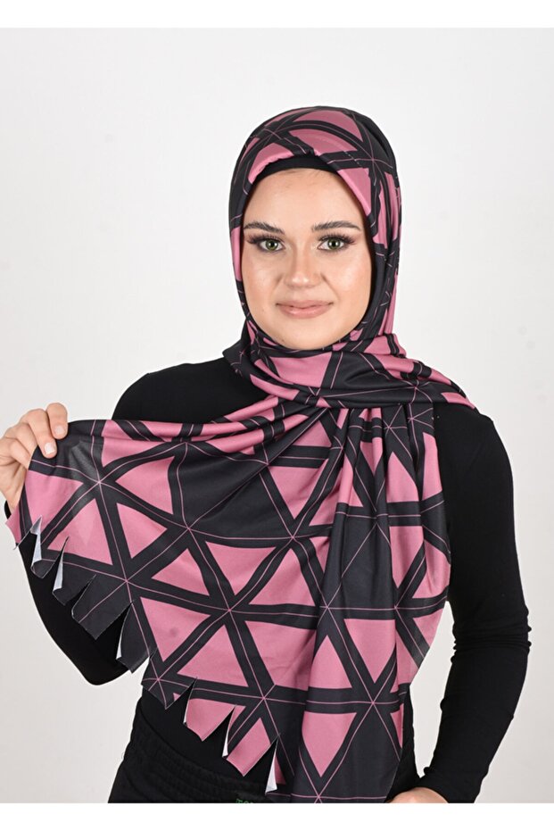 وشاح شال جاهز من الليكرا بتصميم هندسي وردي