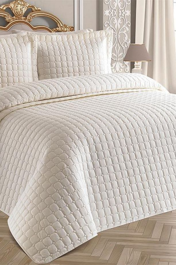 Textizli Estiva Kapitoneli Micro Saten 250x260 Çift Kişilik Yatak Örtüsü Seti - 1