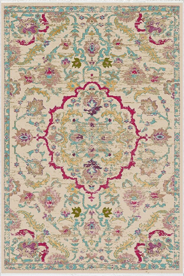 Ecru Non-Slip Based - Snake Washed Thin Digital Printed Runner Carpet - 2