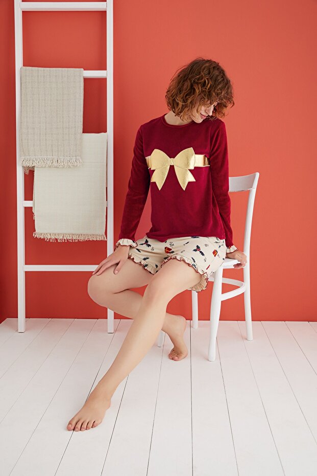 13331 Kadın Nakışlı Şort Takım - 3