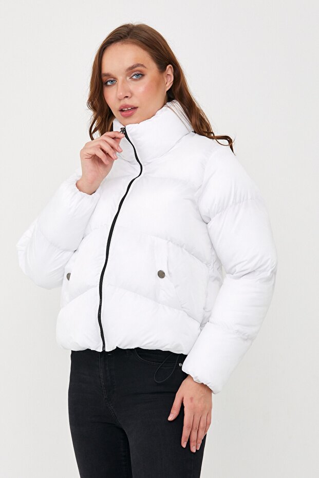 Kadın Beyaz Oversize Şişme Mont - 11