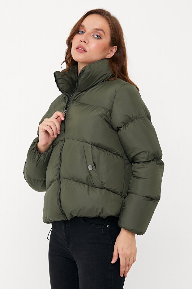 Kadın Haki Oversize Şişme Mont - 10